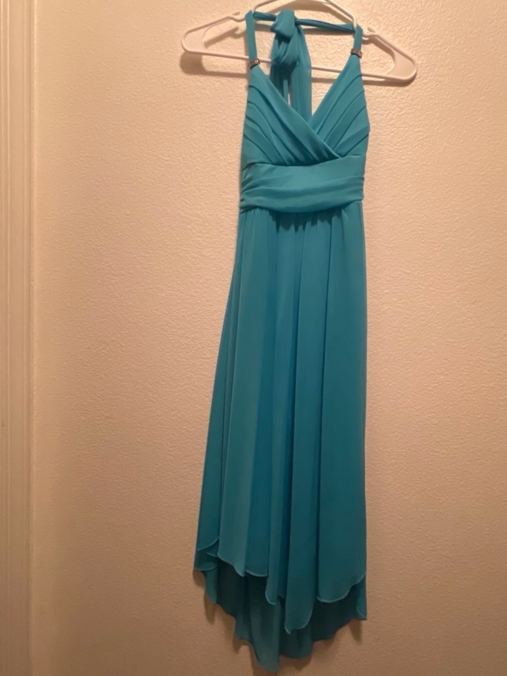 Trixxi Turquoise High-Low Halter Chiffon Dress